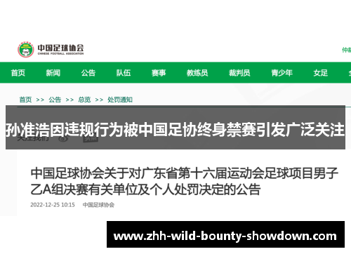孙准浩因违规行为被中国足协终身禁赛引发广泛关注