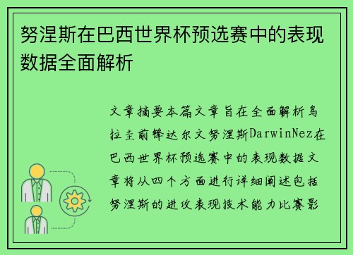 努涅斯在巴西世界杯预选赛中的表现数据全面解析 努涅斯在巴西世界杯预选赛中的表现数据全面解析